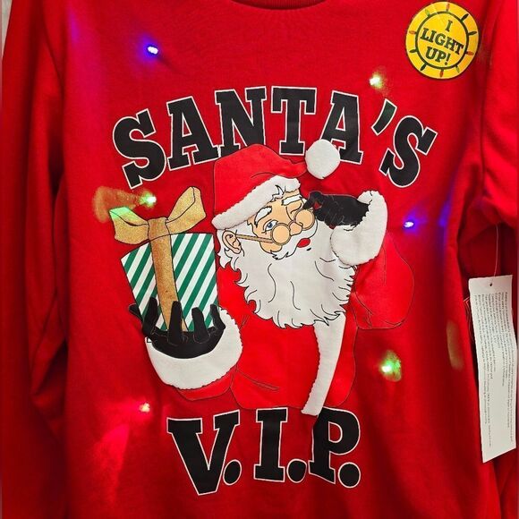 Holiday Time Men's Christmas Santa VIP Light Up Crewneck Fleece Sweatshirt - Picture 4 of 11
